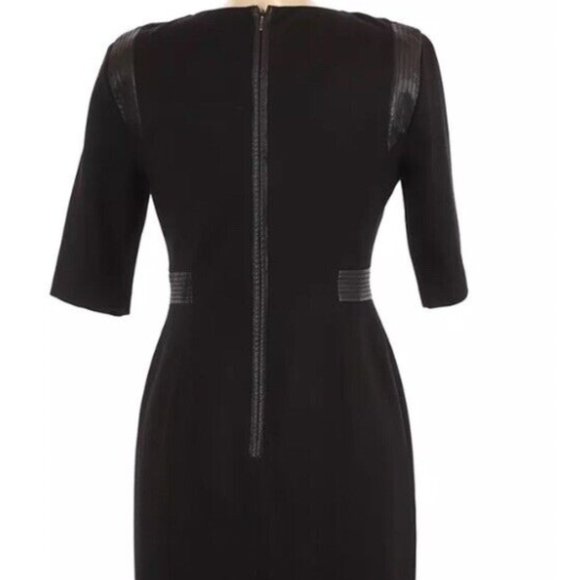 REBECCA TAYLOR NWoT Black Dress $320 Sz 10 / large Leather Sheath Work Pencil - Picture 6 of 9